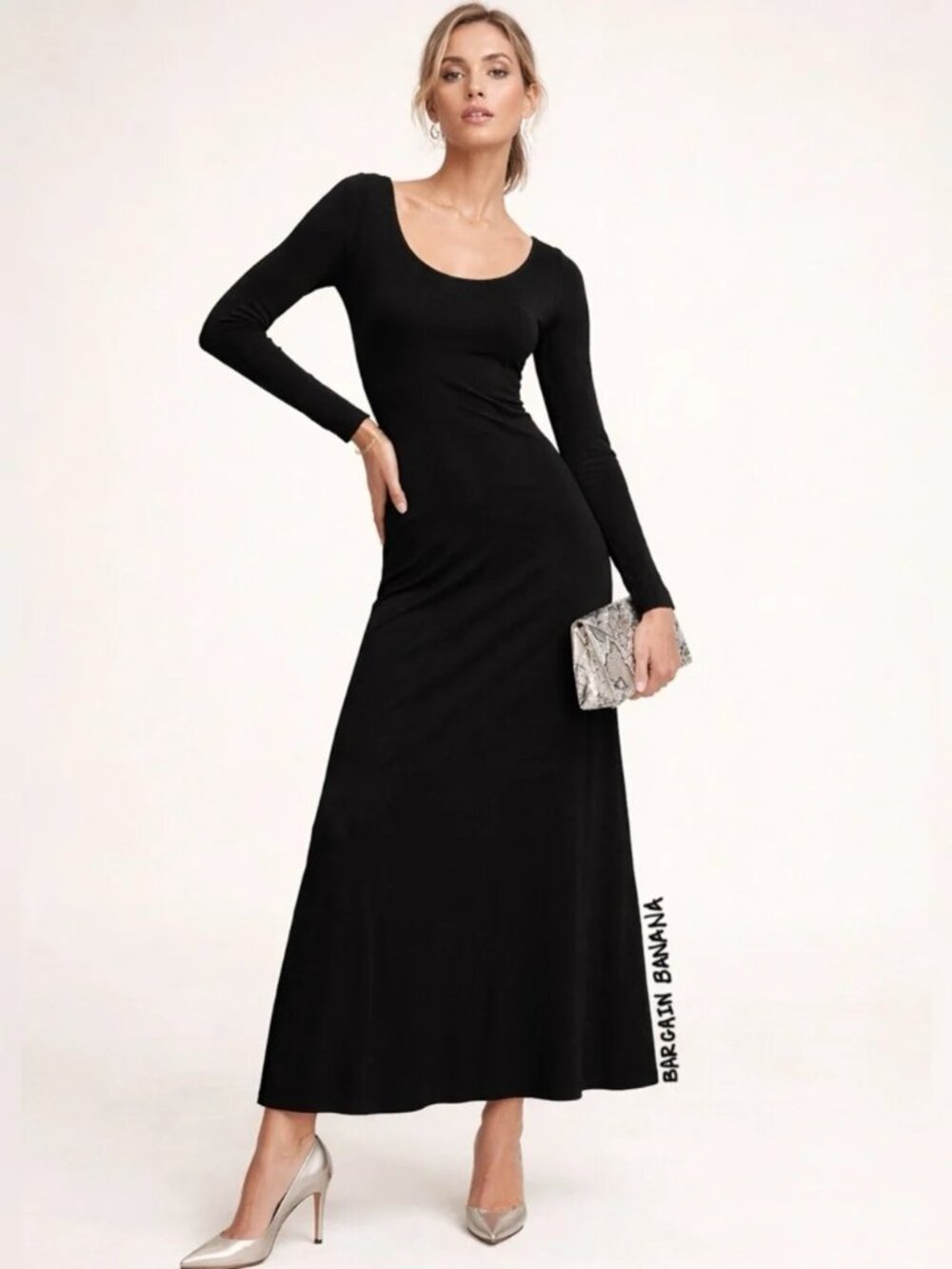 NWT Banana Republic Crepe Knit Scoop Neck Black Maxi Dress Large